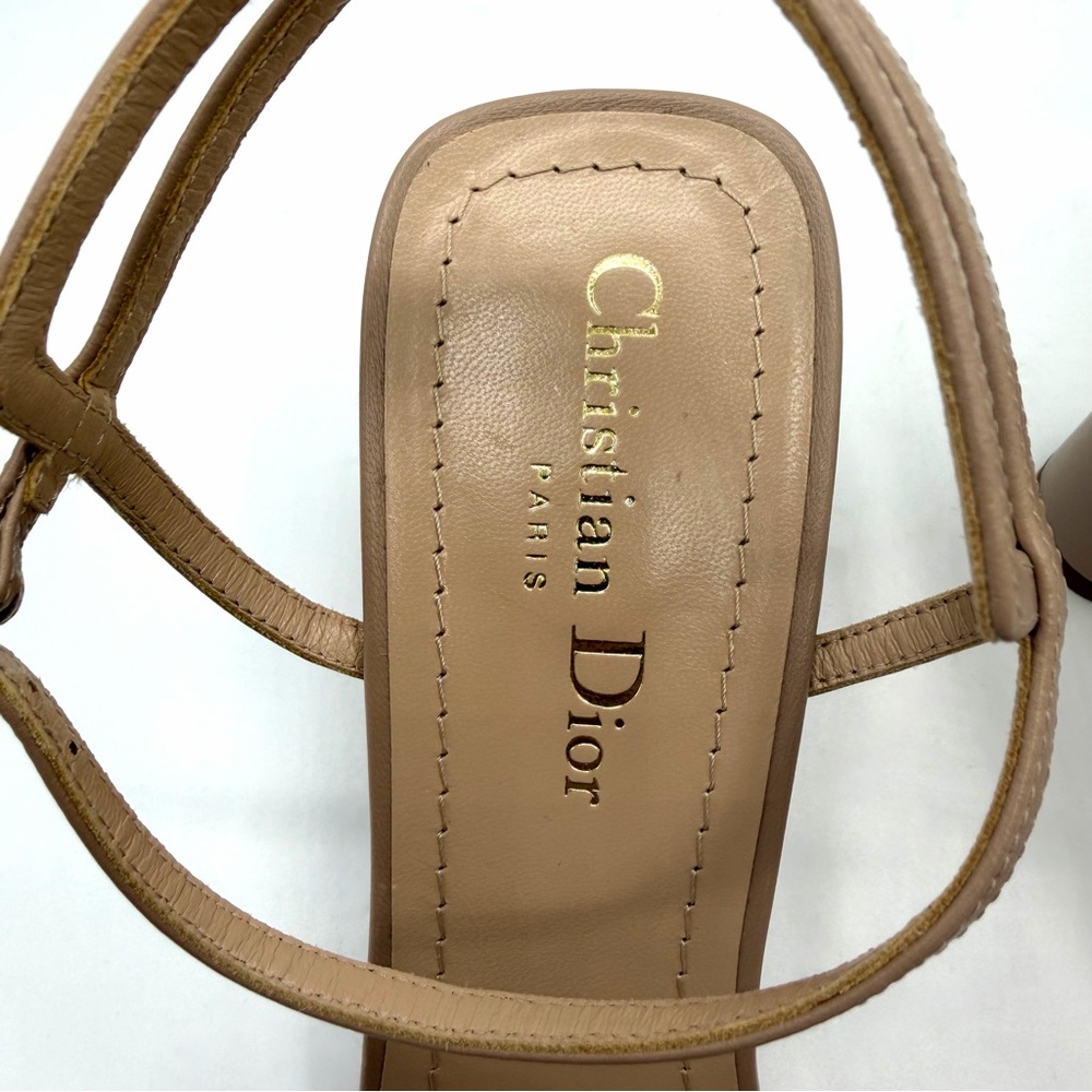 New Nib Christian Dior Embroidered Logo Nude Beige Dway 80 mm Heel Sandals EU 39 - Picture 3 of 10